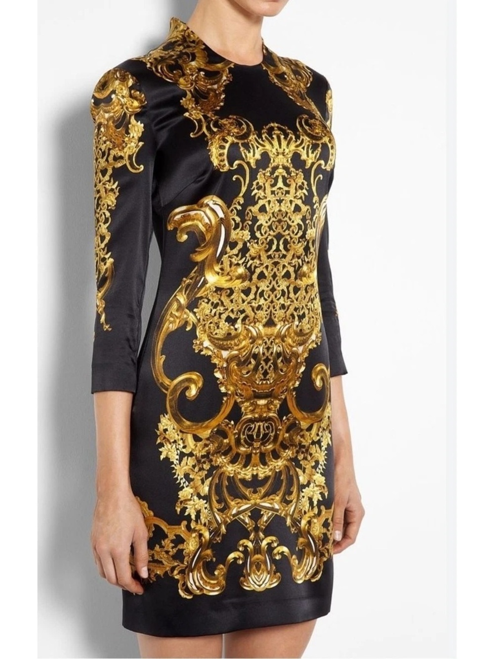 Roberto Cavalli “Just Cavalli “Baroque Print Black and Gold Sheath Dress